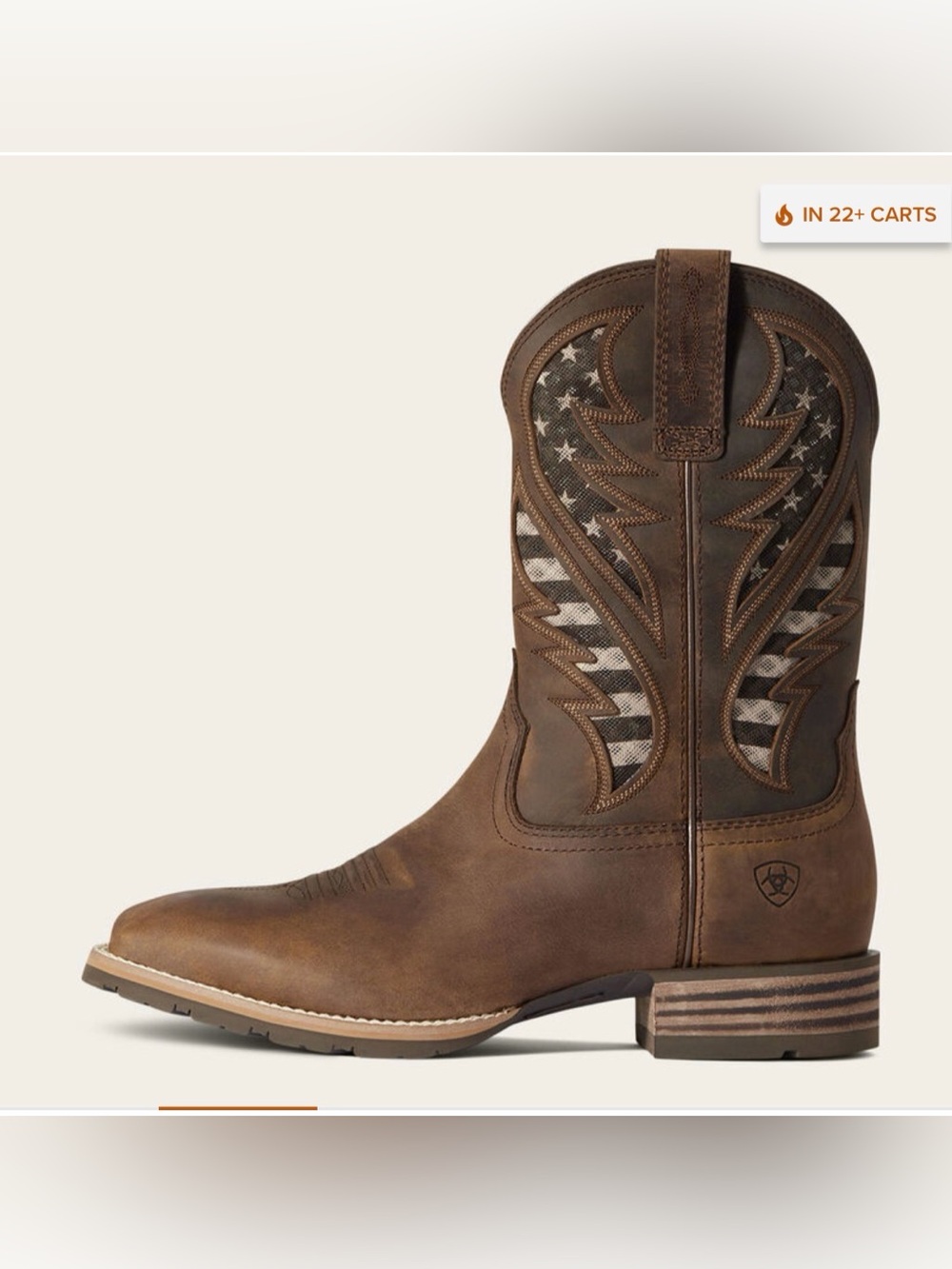 Ariat Brown Western Cowboy Boots with American Flag Stitching Men’s